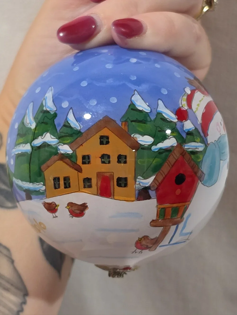 2010 Pier One Li Bien Hand Painted Glass Snowman Christmas Ornament w Box